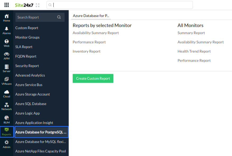 azure postgresql report window