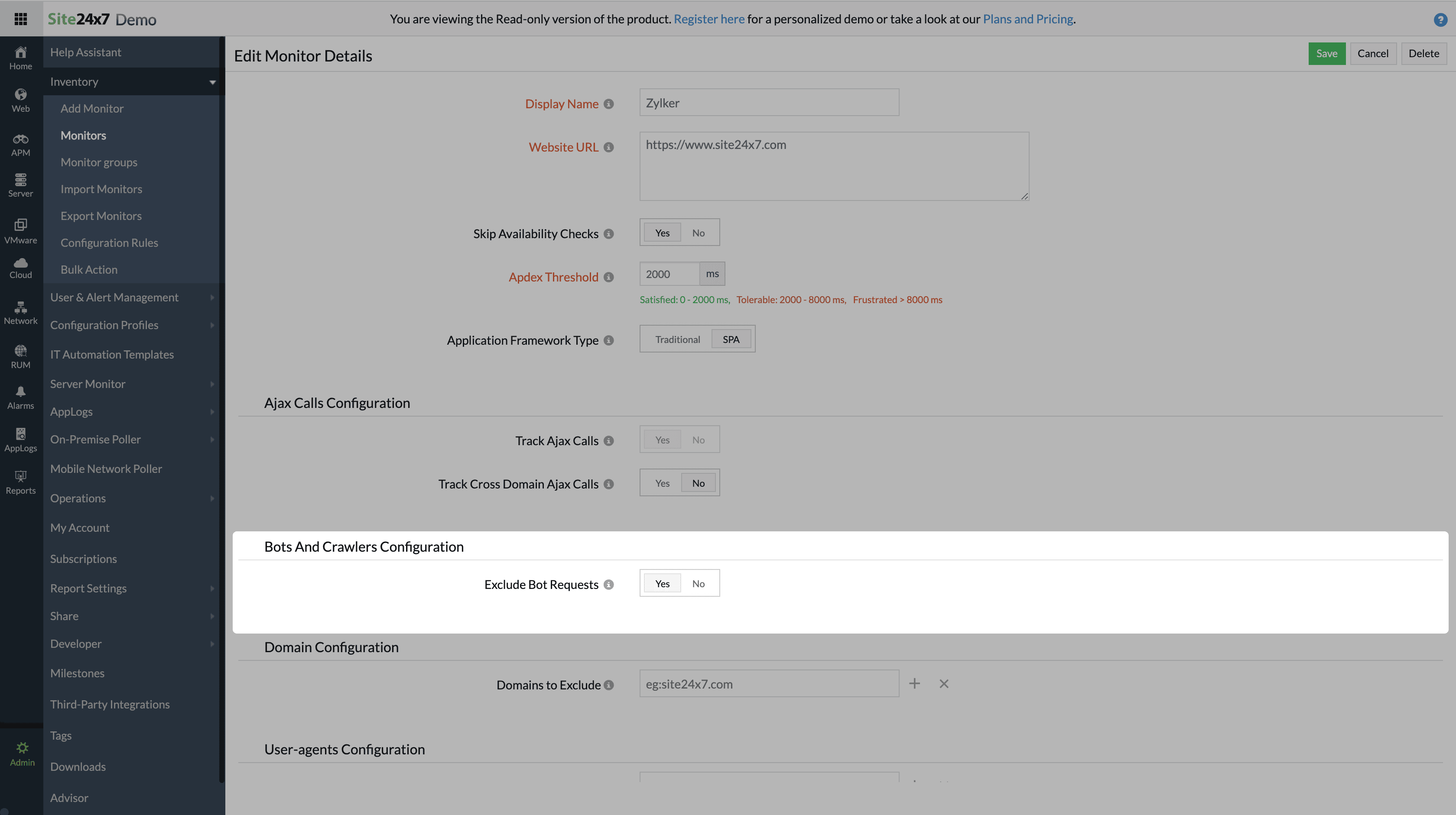 Bots and crawlers configuration