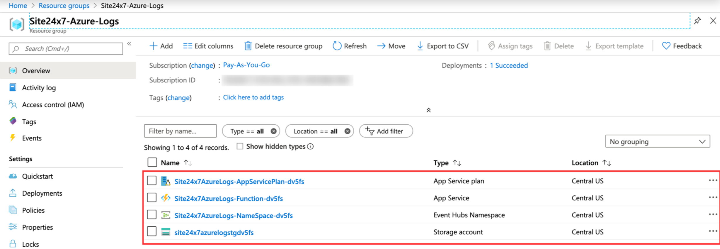 Function app insights logs