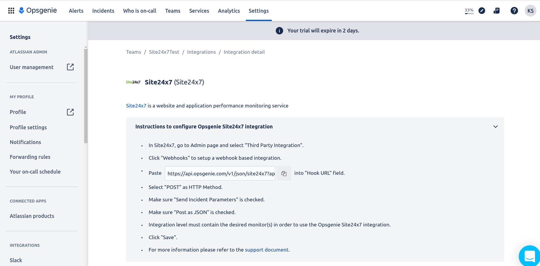 opsgenie integration instructions