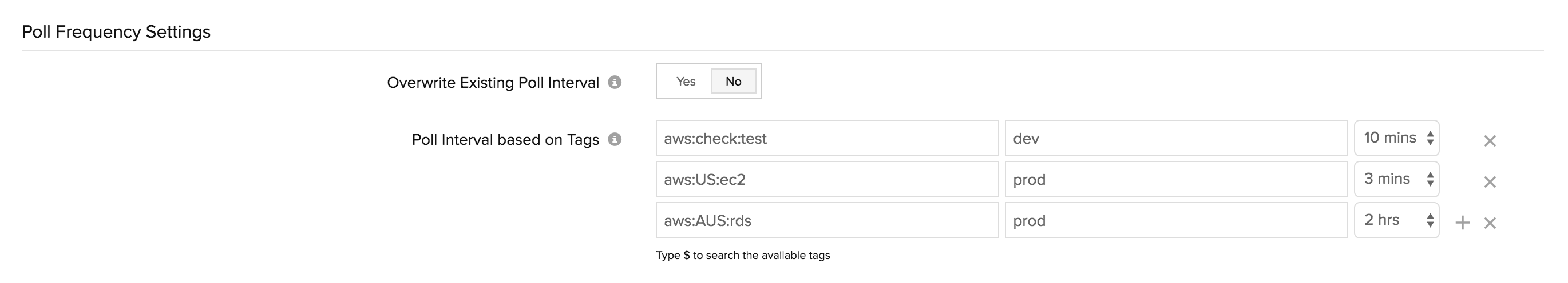 View and set poll frequency using tags.