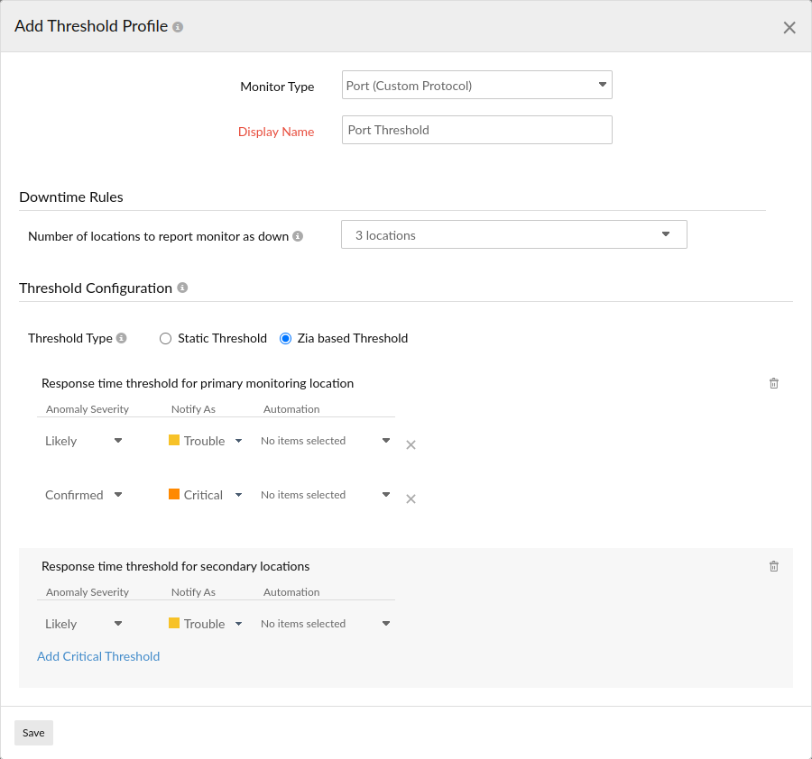 Learn how to configure threshold settings for a pop monitor