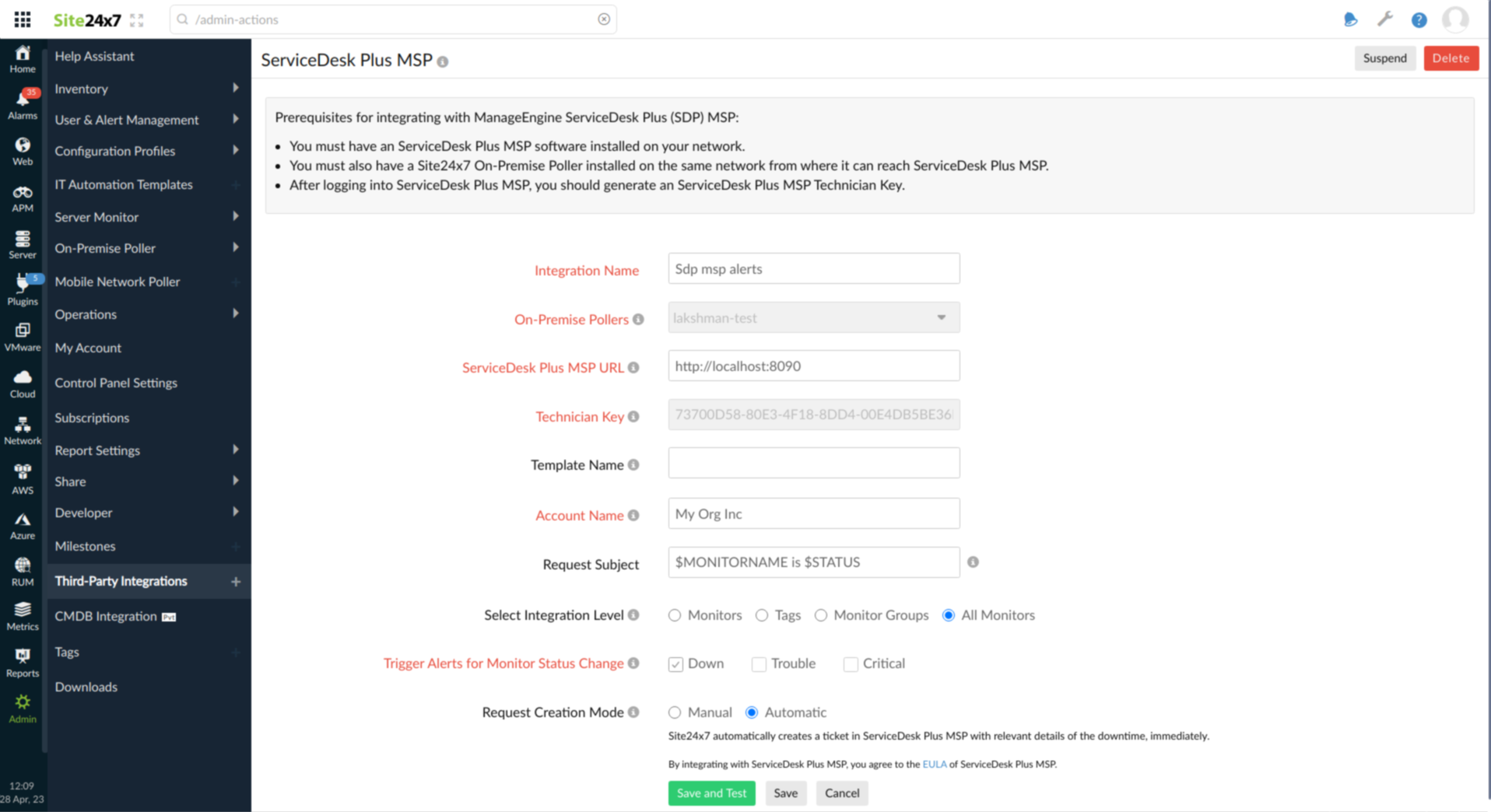 spd-plus-msp Site24x7 integration