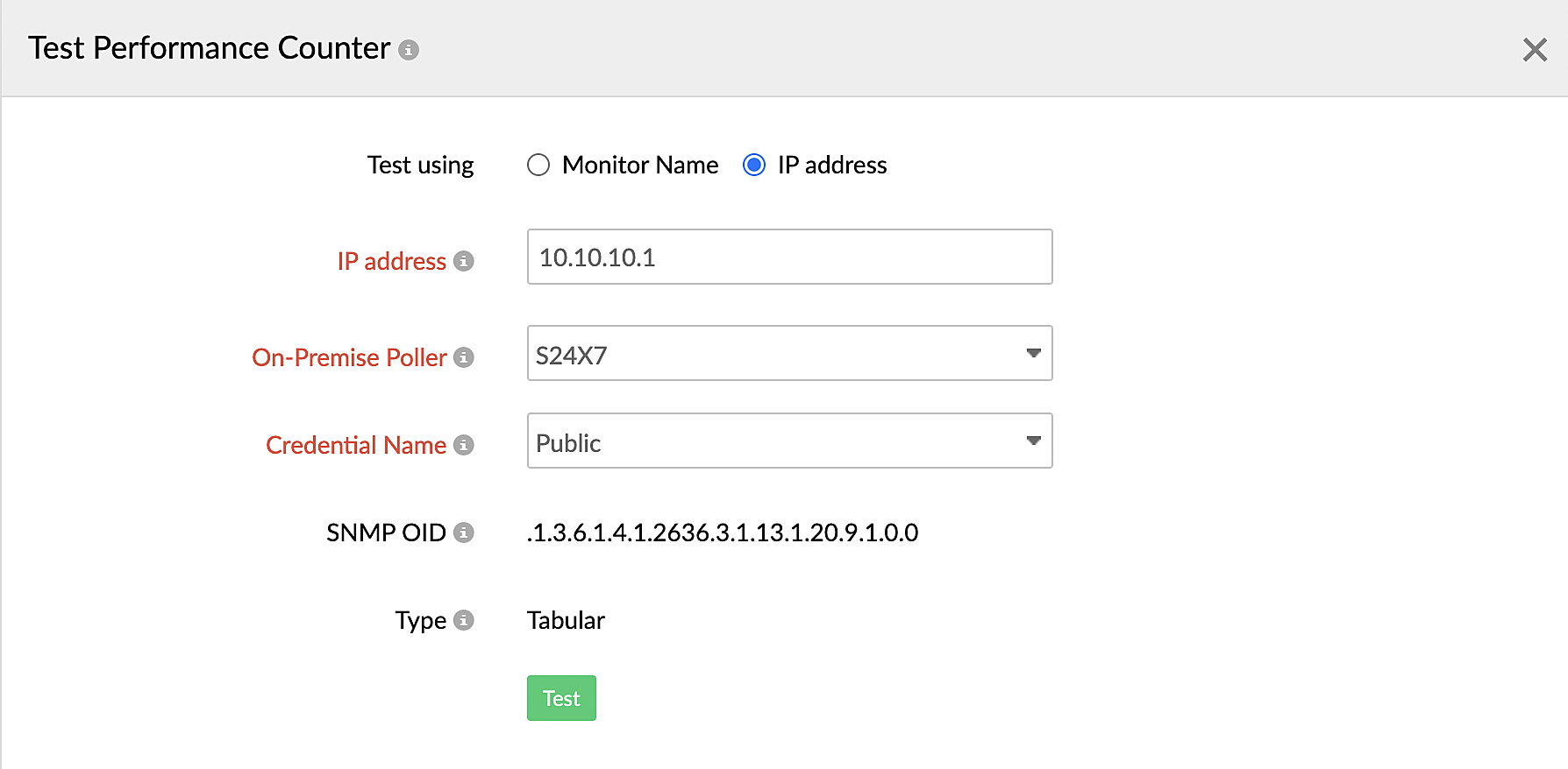 Testing a performance counter with the IP address